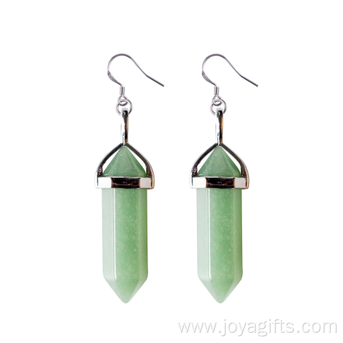 Natural Gemstone Healing Hexagonal Columns Crystal Hook Earring